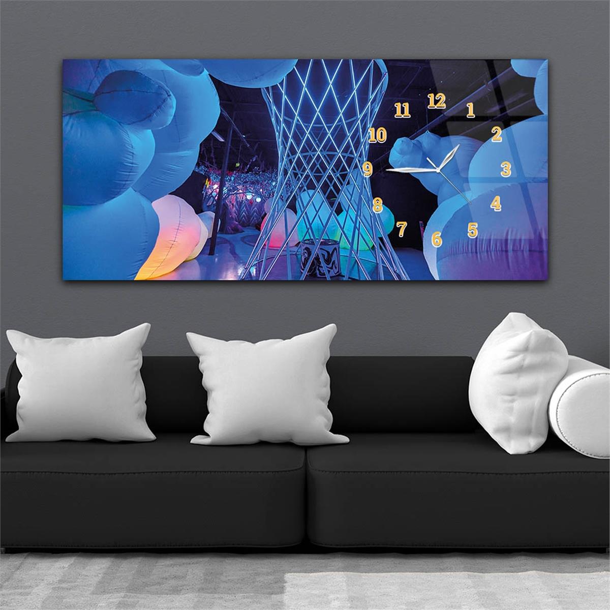 Yatay Saatli Yandan Sanat ve Doğa Temalı Cam Tablo 122