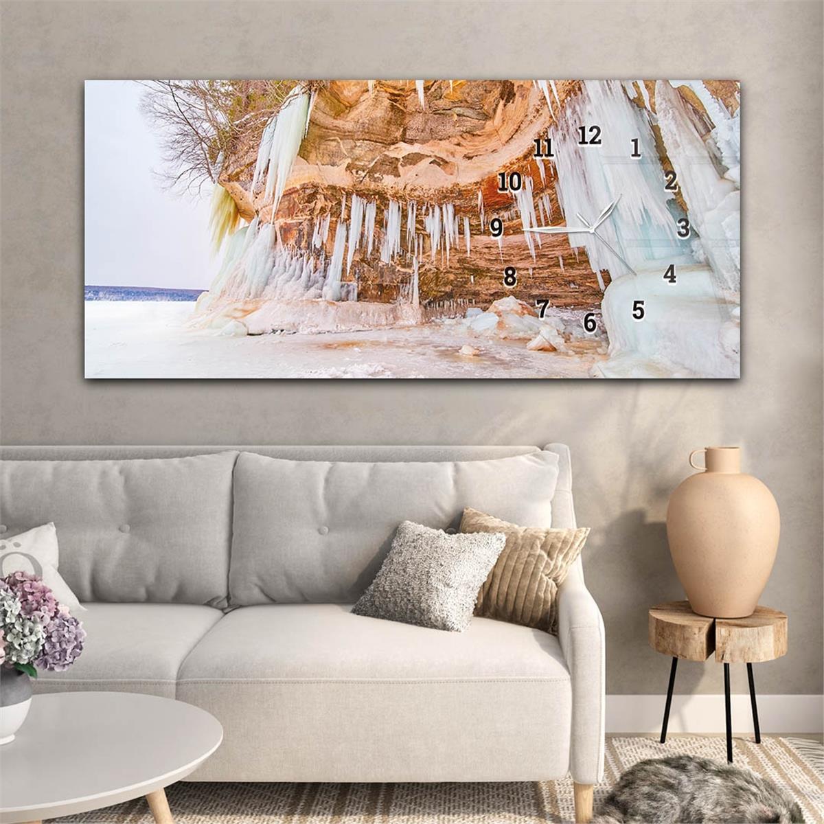 Yatay Saatli Yandan Sanat ve Doğa Temalı Cam Tablo 125