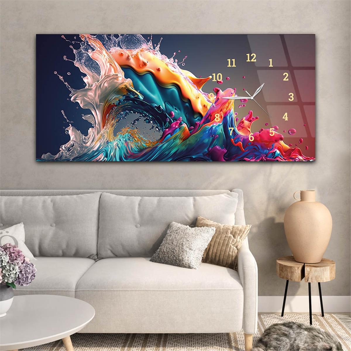 Yatay Saatli Yandan Sanat ve Doğa Temalı Cam Tablo 111