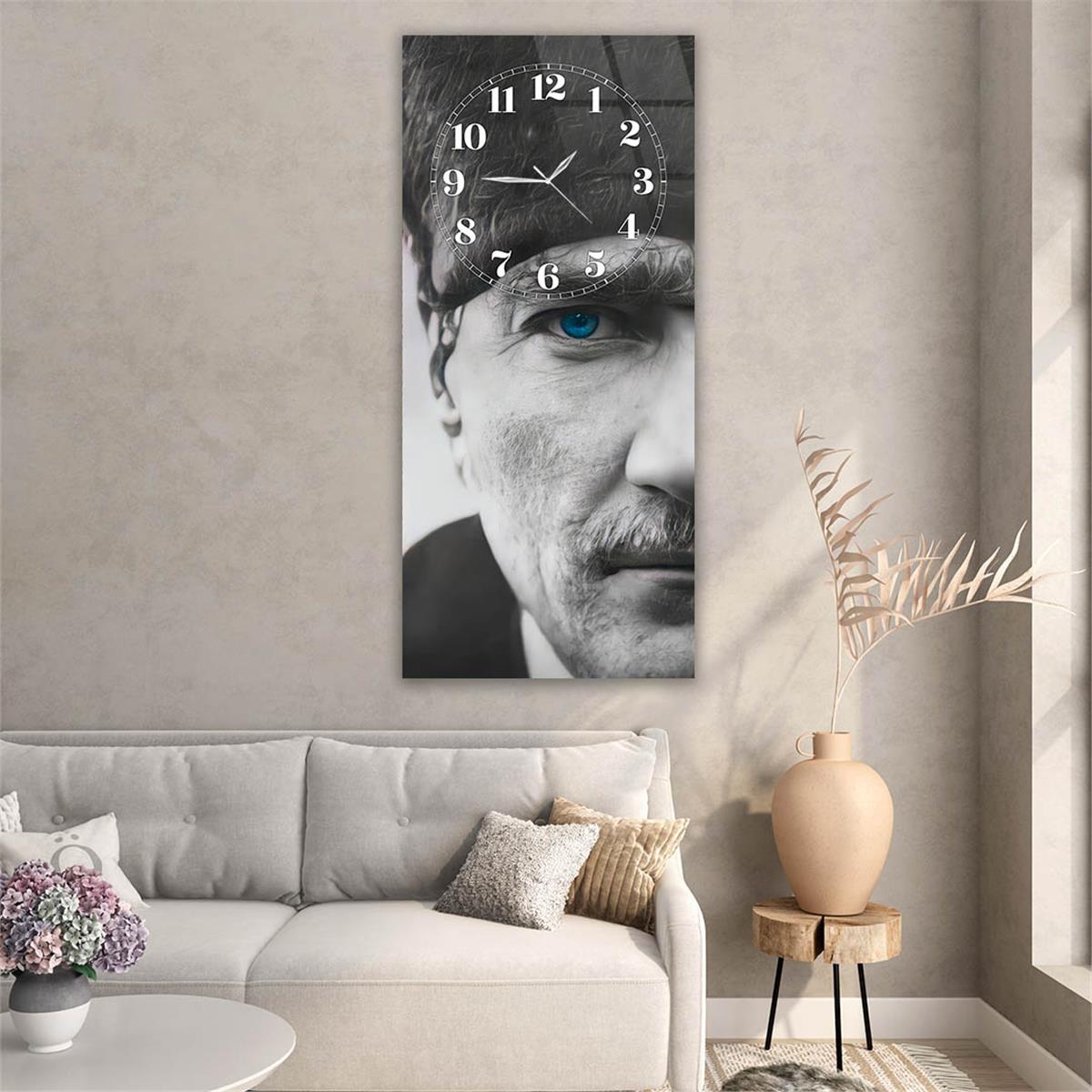 Vertical National Themed Glass Wall Art with Clock at the Top 010