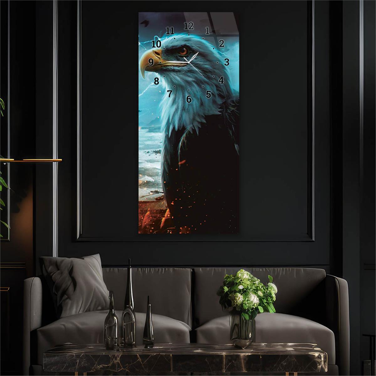 Dikey Üstten Saatli Sanat Temalı Cam Tablo 037