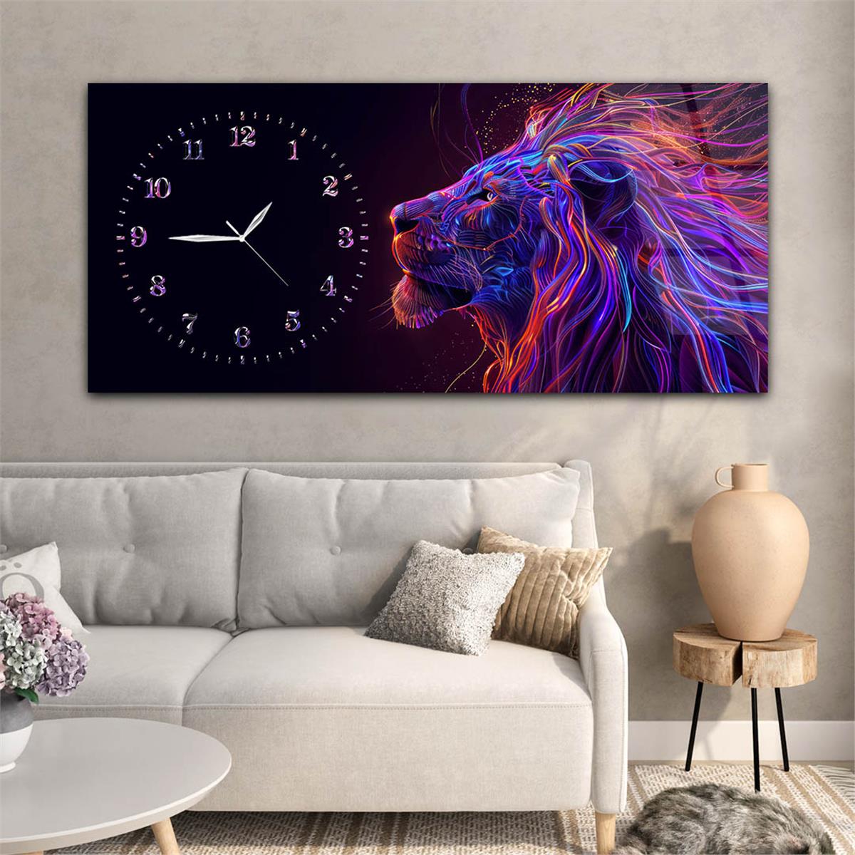 Yatay Saatli Yandan Sanat Temalı Cam Tablo 285