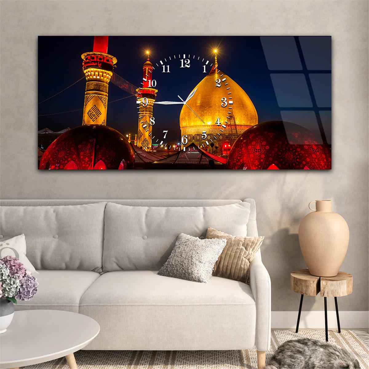 Horizontaal, in Het Midden Voorzien Van Een Klok, Religieus Thema Gehard Glasschilderij 040