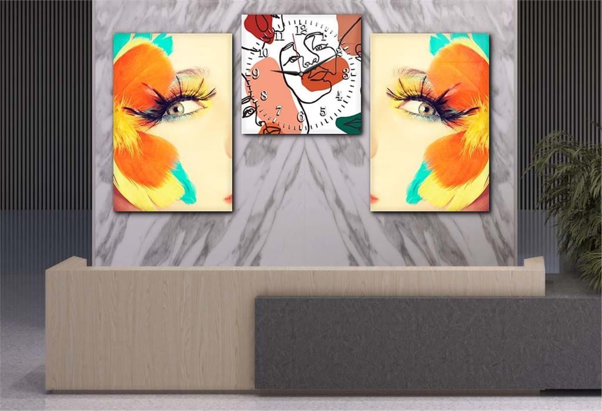 Tempered Glasss Wall Arts Art-Themed Set with Clock