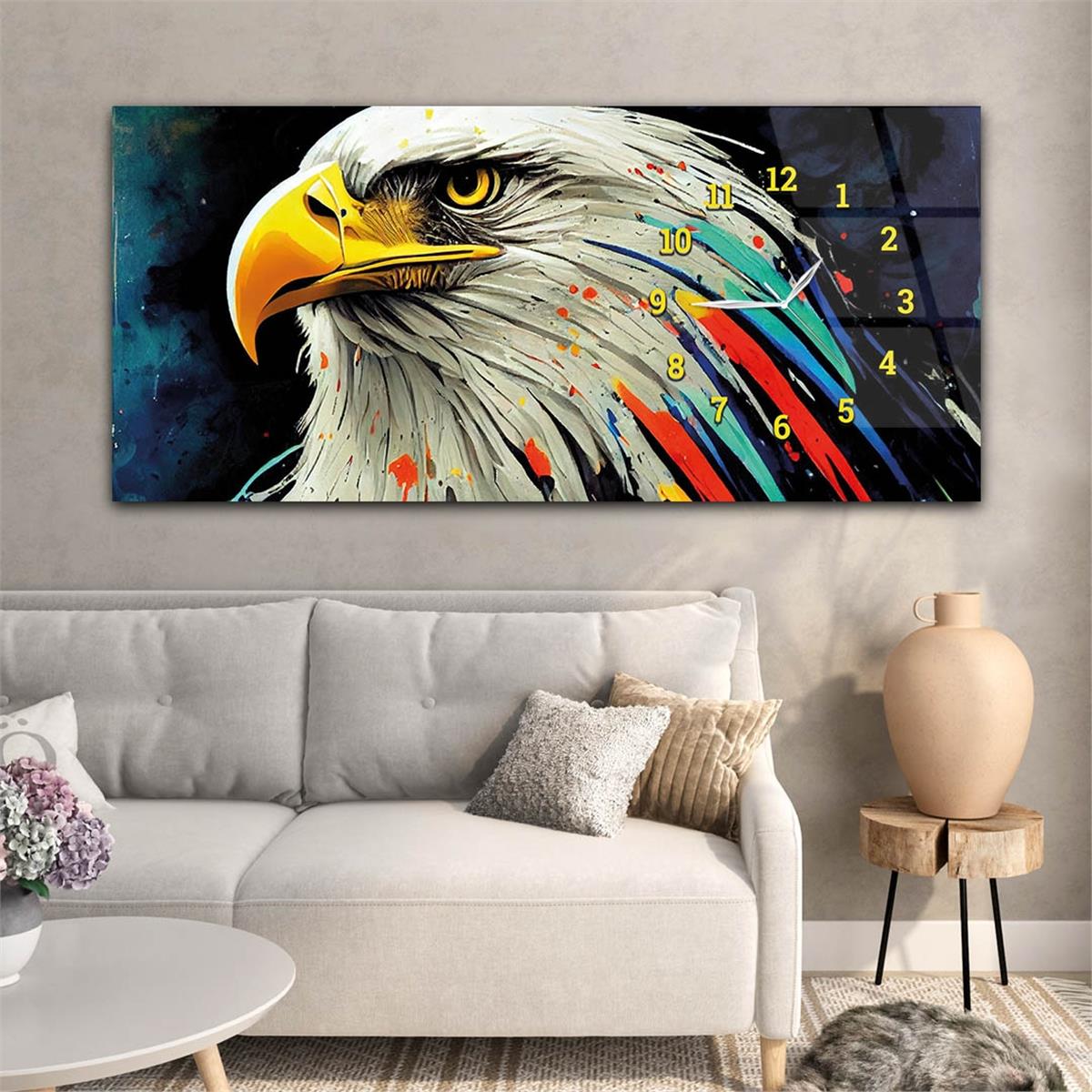 Horizontaal, Aan De Zijkant Voorzien Van Een Klok, Kunst en Natuur Thema Gehard Glasschilderij 156