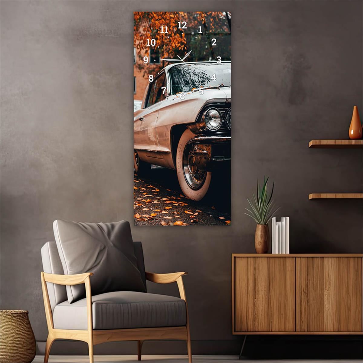Vertical Art Themed Glass Wall Art with Clock at the Top 002