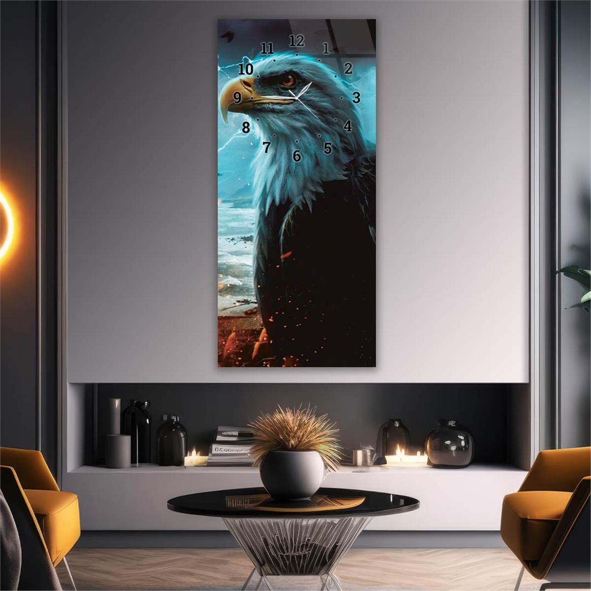 Dikey Üstten Saatli Sanat Temalı Cam Tablo 037