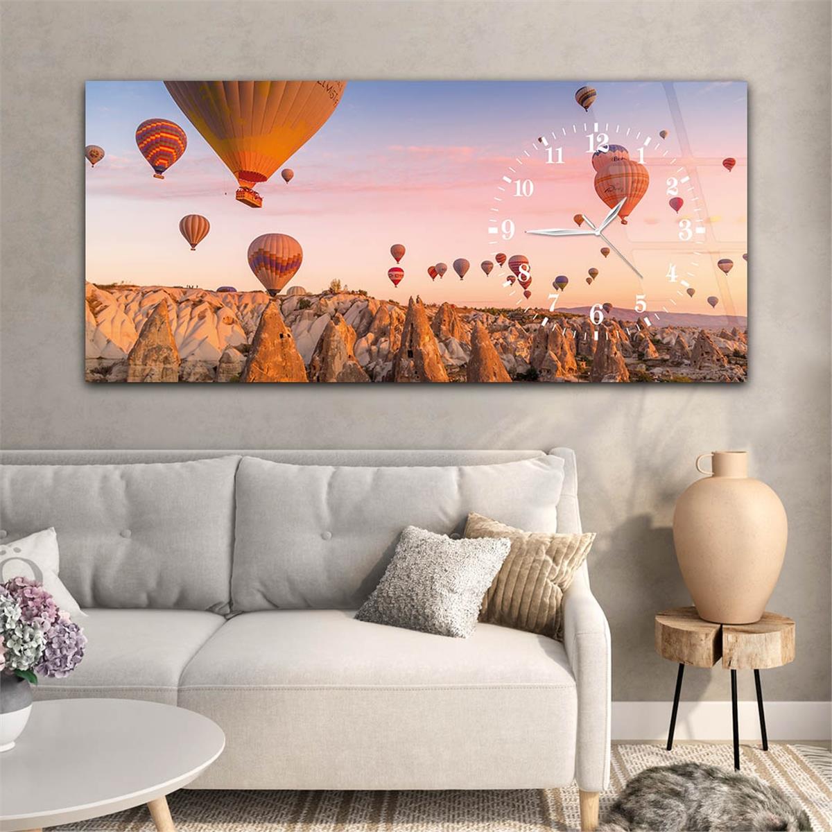 Yatay Saatli Yandan Sanat ve Doğa Temalı Cam Tablo 079