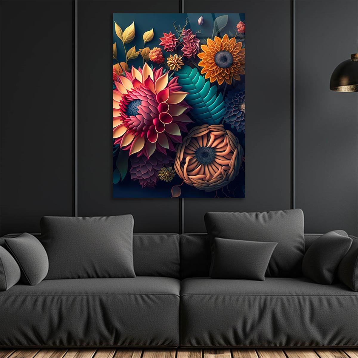 Dikey Sanat Temalı Cam Tablo 438