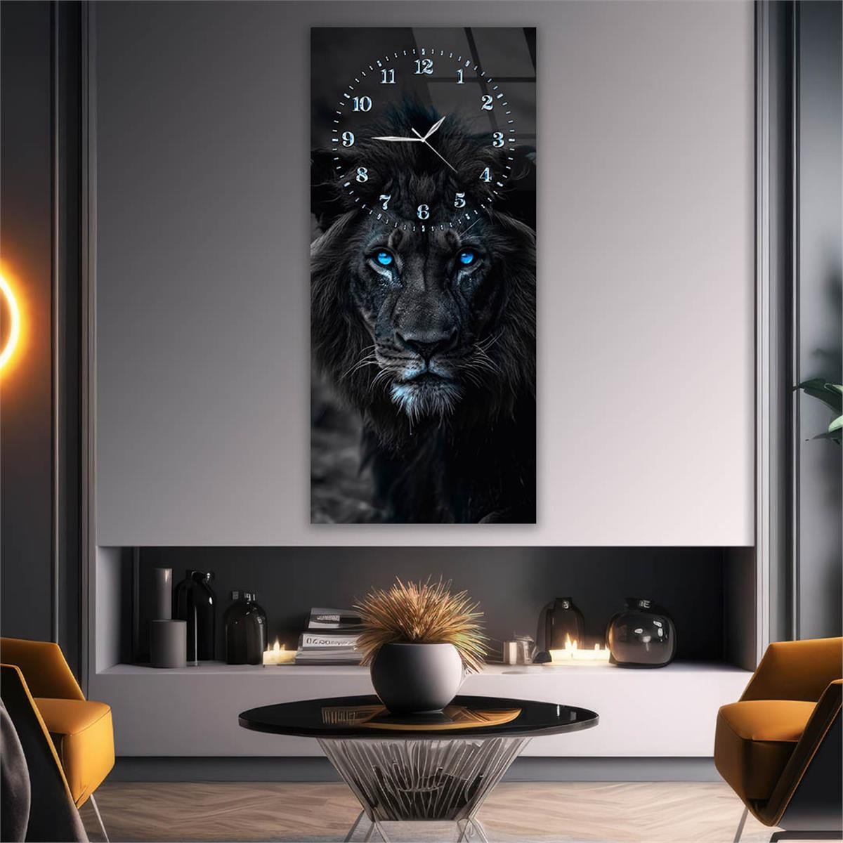 Dikey Üstten Saatli Sanat Temalı Cam Tablo 089