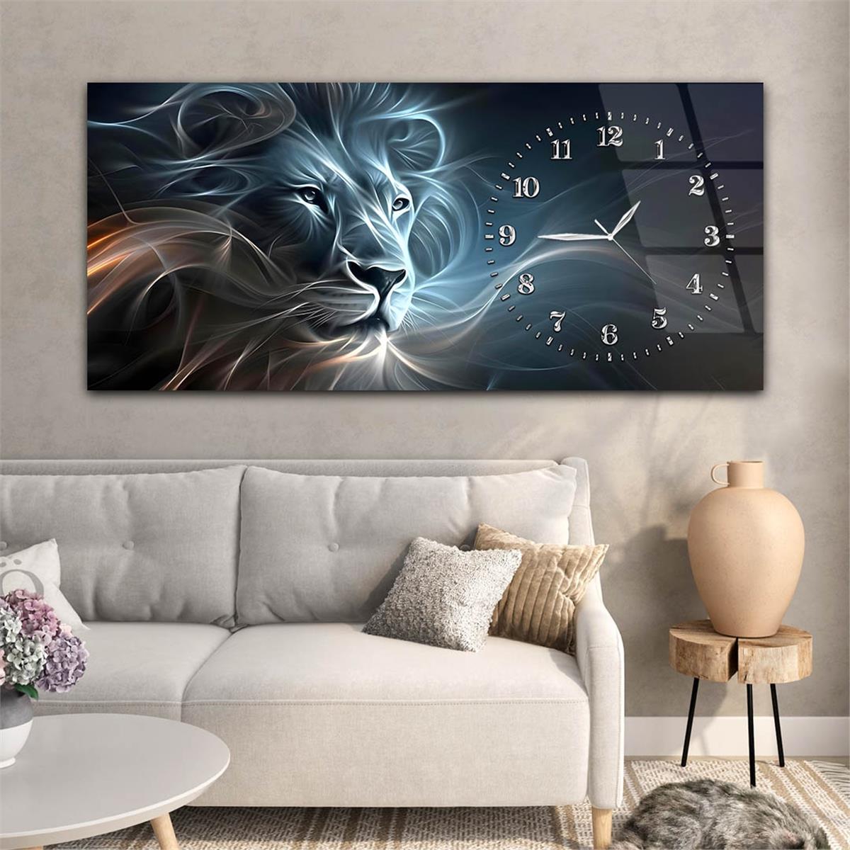 Yatay Saatli Yandan Sanat Temalı Cam Tablo 284