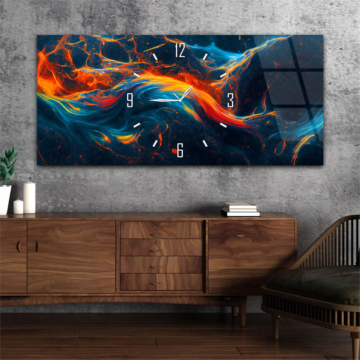 Yatay Saatli Ortadan Sanat Temalı Cam Tablo115