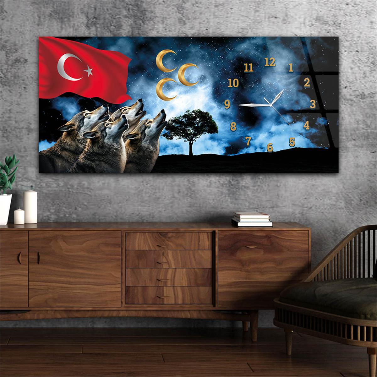 لوحة زجاجية  أفقية ذات طابع وطني مع ساعة جانبية  019