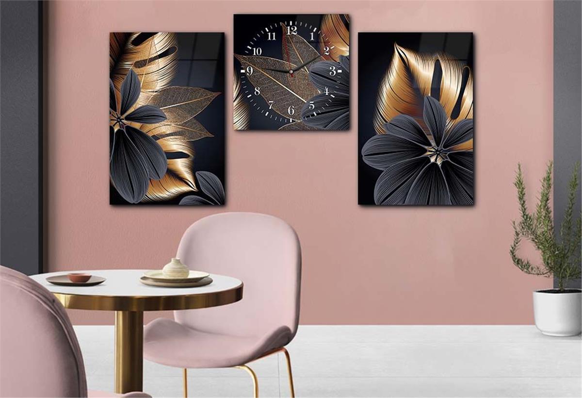 Tempered Glasss Wall Arts Art-Themed Set with Clock