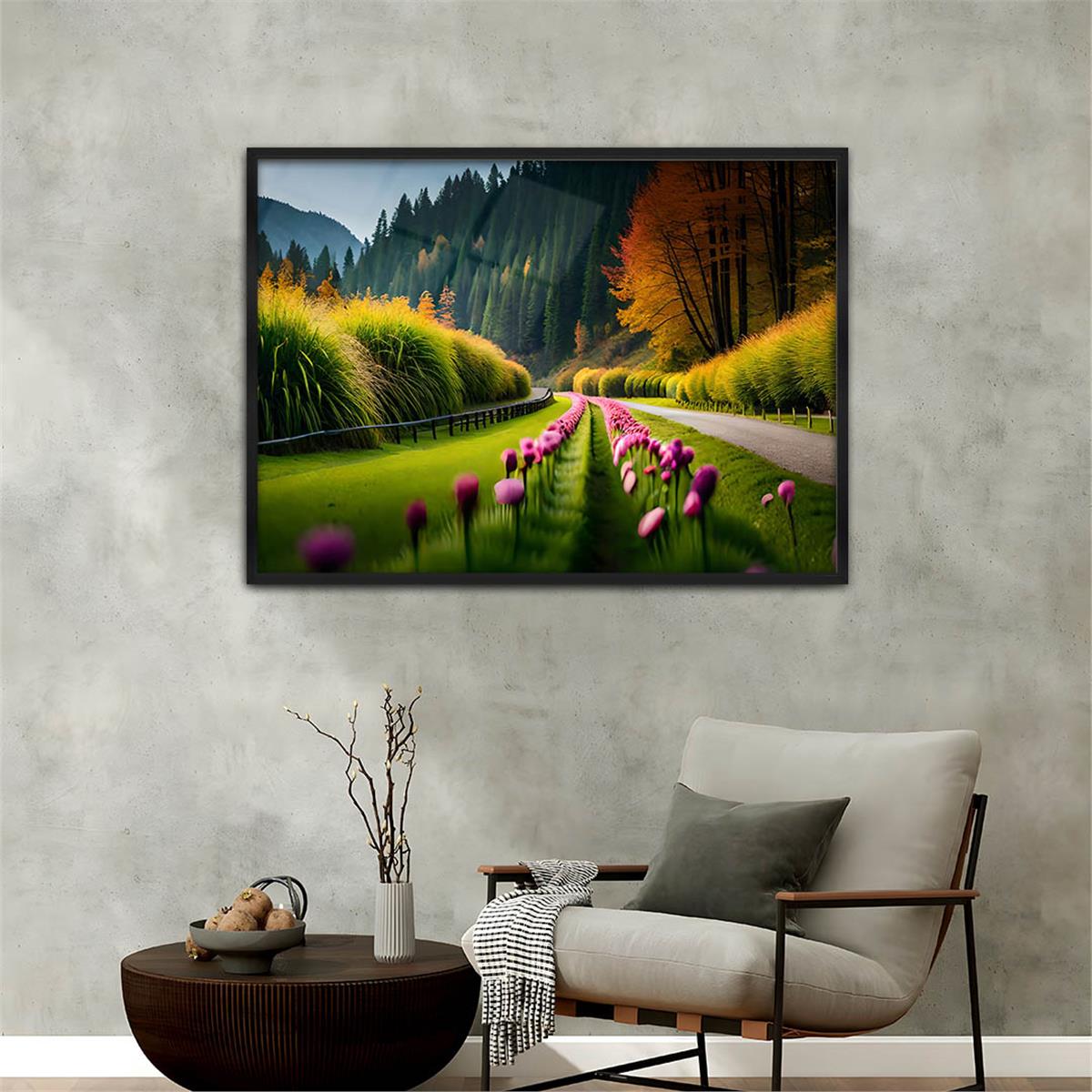 Aluminum-Framed Natured-Themed Tempered Glass Wall Art 025