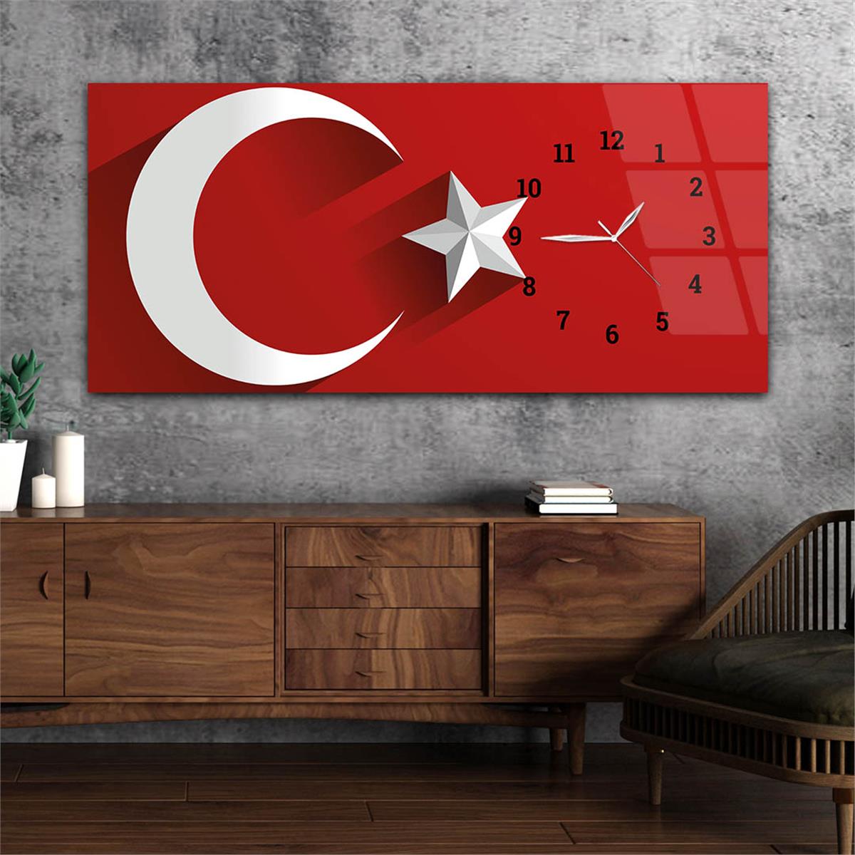 Side-Clock, Homeland-Themed Horizontal Glass Wall Painting 006