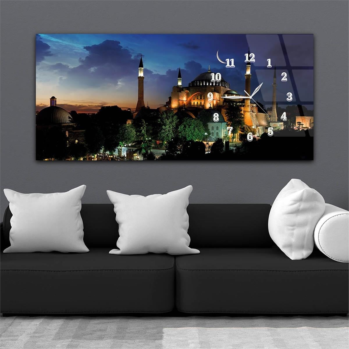 Yatay Saatli Yandan Sanat ve Doğa Temalı Cam Tablo 141