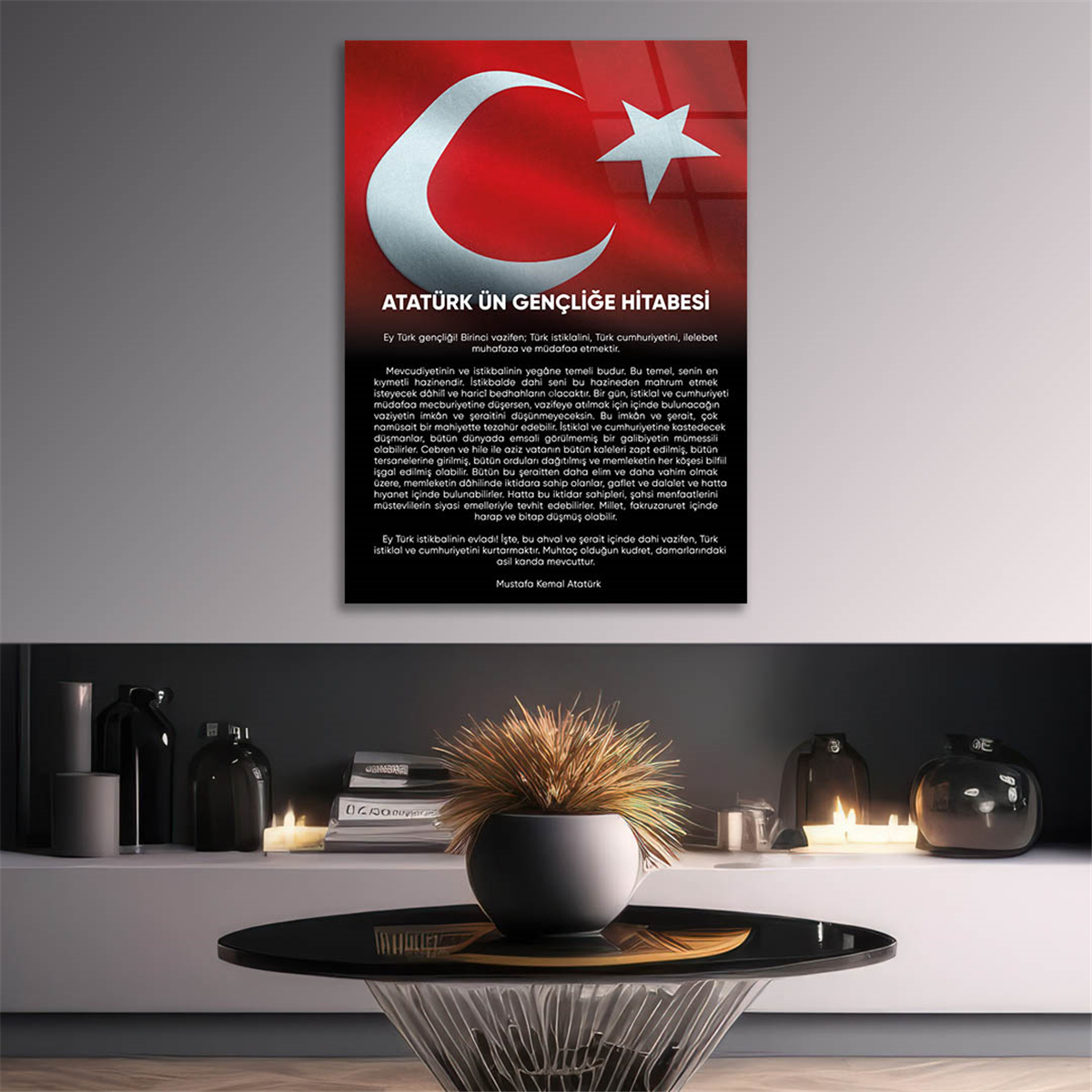 Atatürks adres tot de Turkse jeugd Glasschilderij