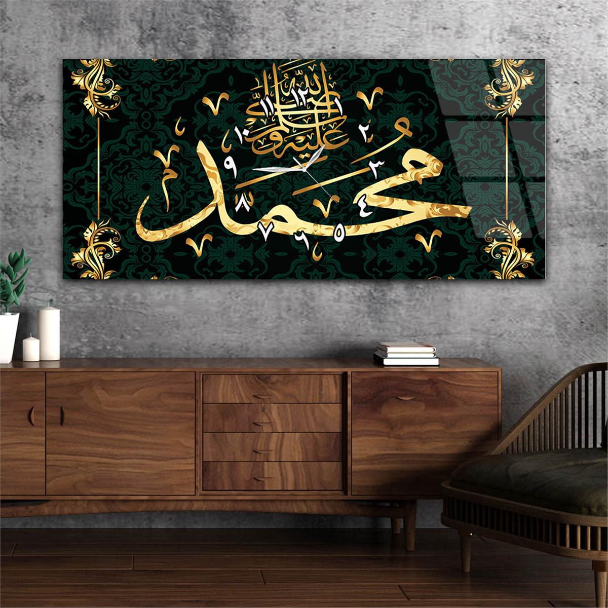 لوحة زجاجية أفقية ذات طابع ديني مع ساعة في الوسط 025