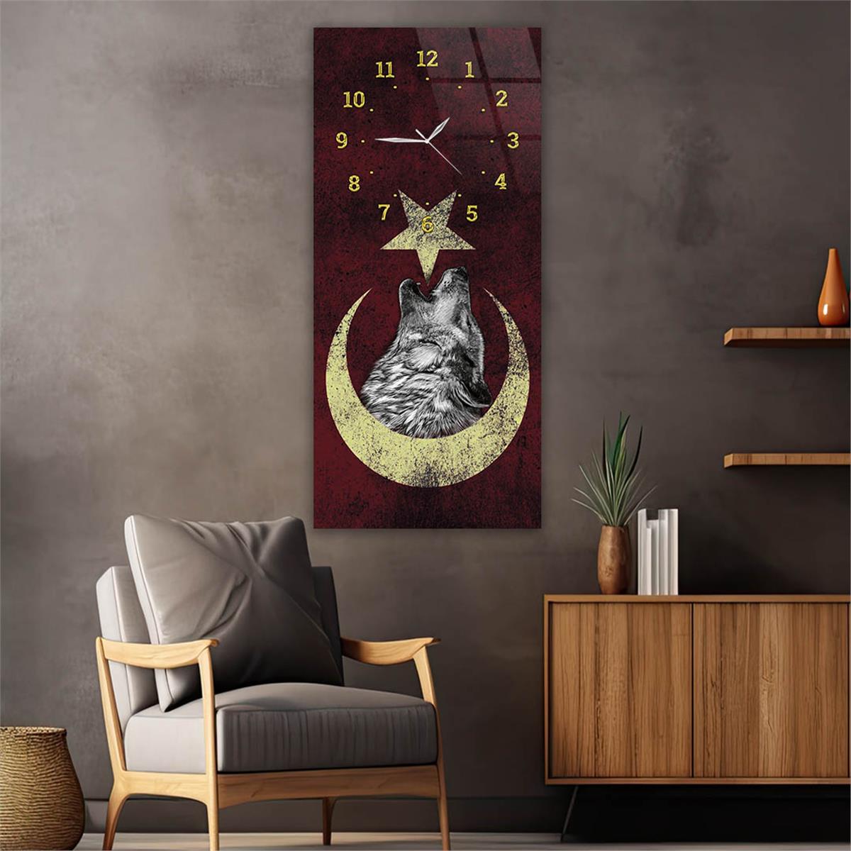 Vertical National Themed Glass Wall Art with Clock at the Top 033
