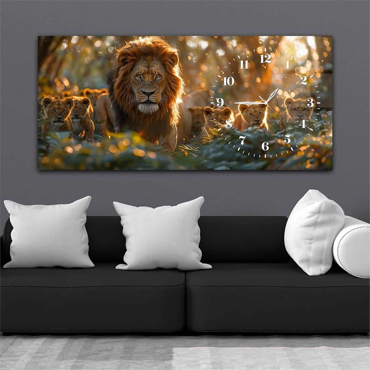 Yatay Saatli Yandan Sanat Temalı Cam Tablo 377