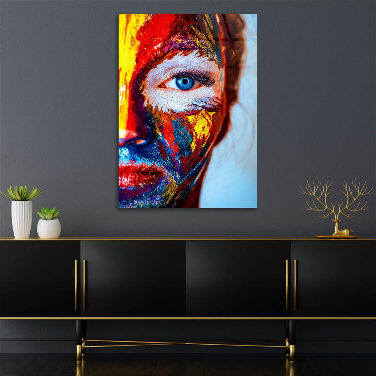 Dikey Sanat Temalı Cam Tablo 506