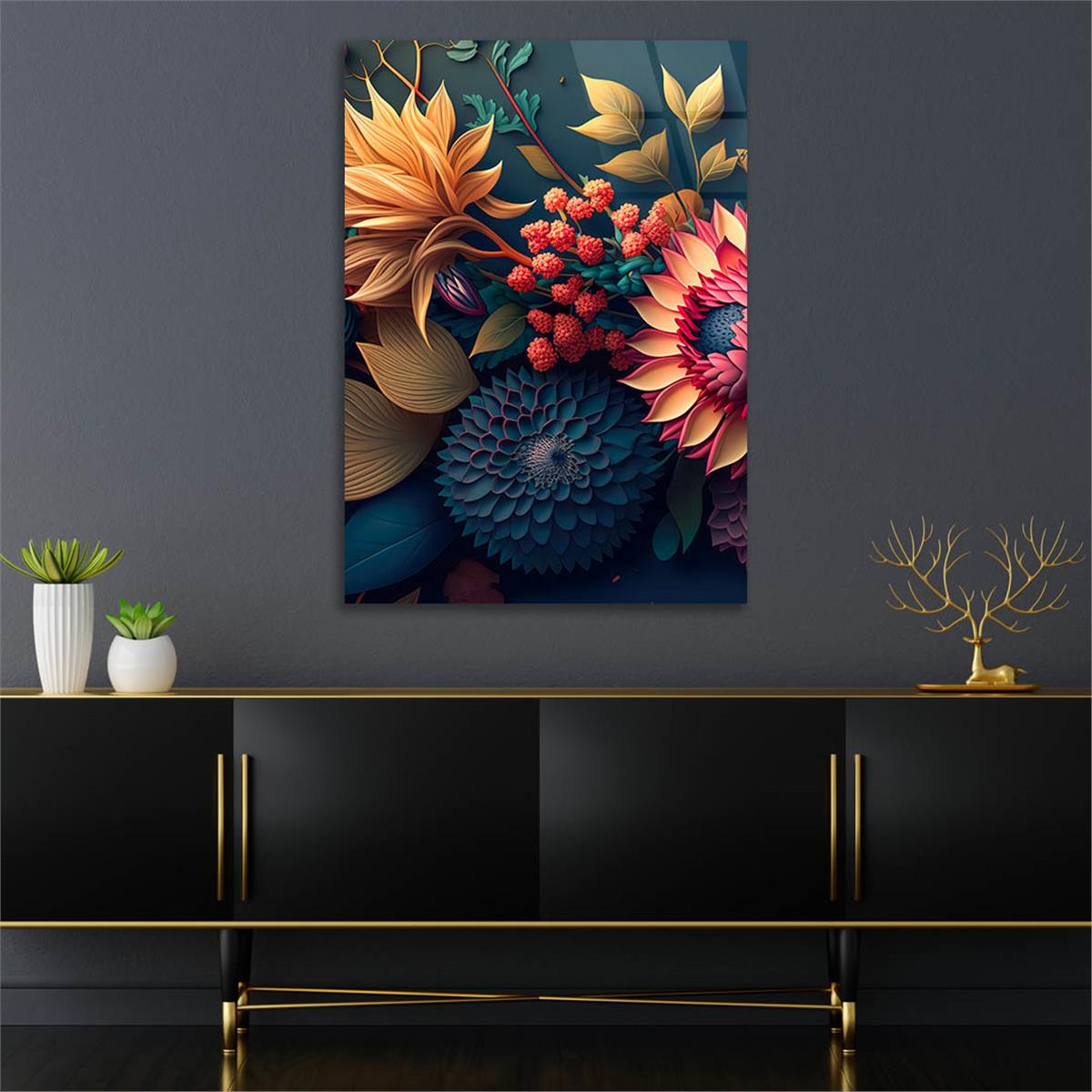 Dikey Sanat Temalı Cam Tablo 437