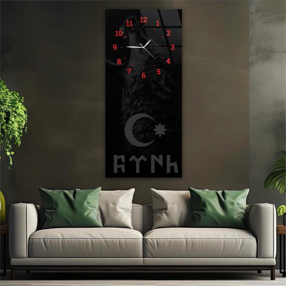 Vertical National Themed Glass Wall Art with Clock at the Top 036