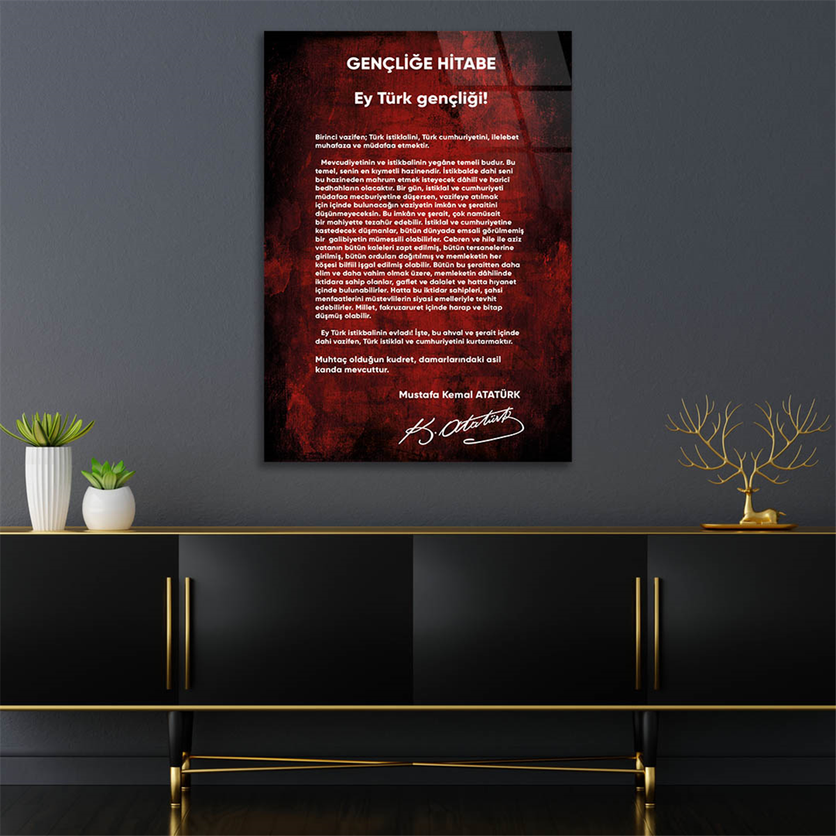 Atatürks adres tot de Turkse jeugd Glasschilderij