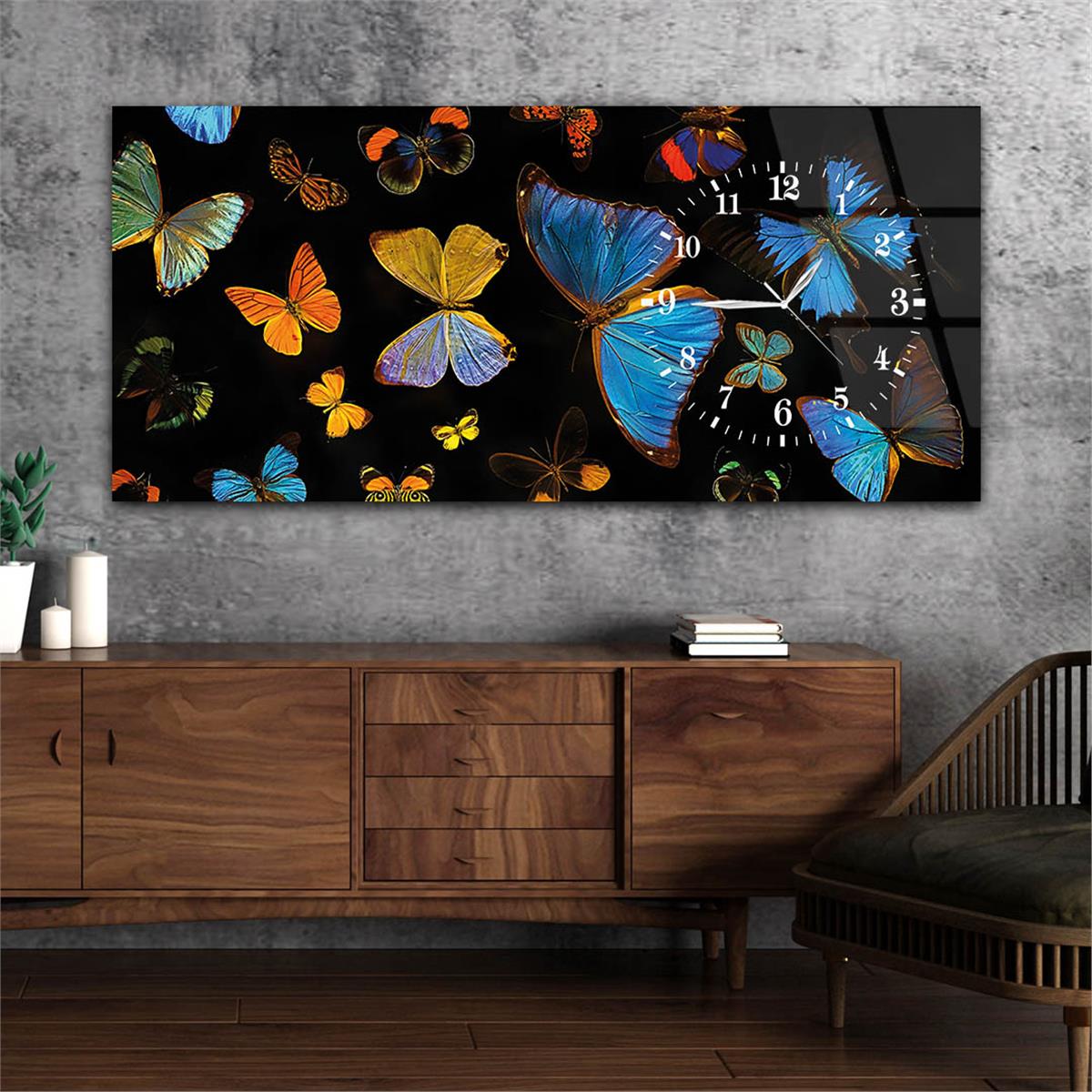 Side-Clock, Art And Nature-Themed Horizontal Glass Wall Painting 032