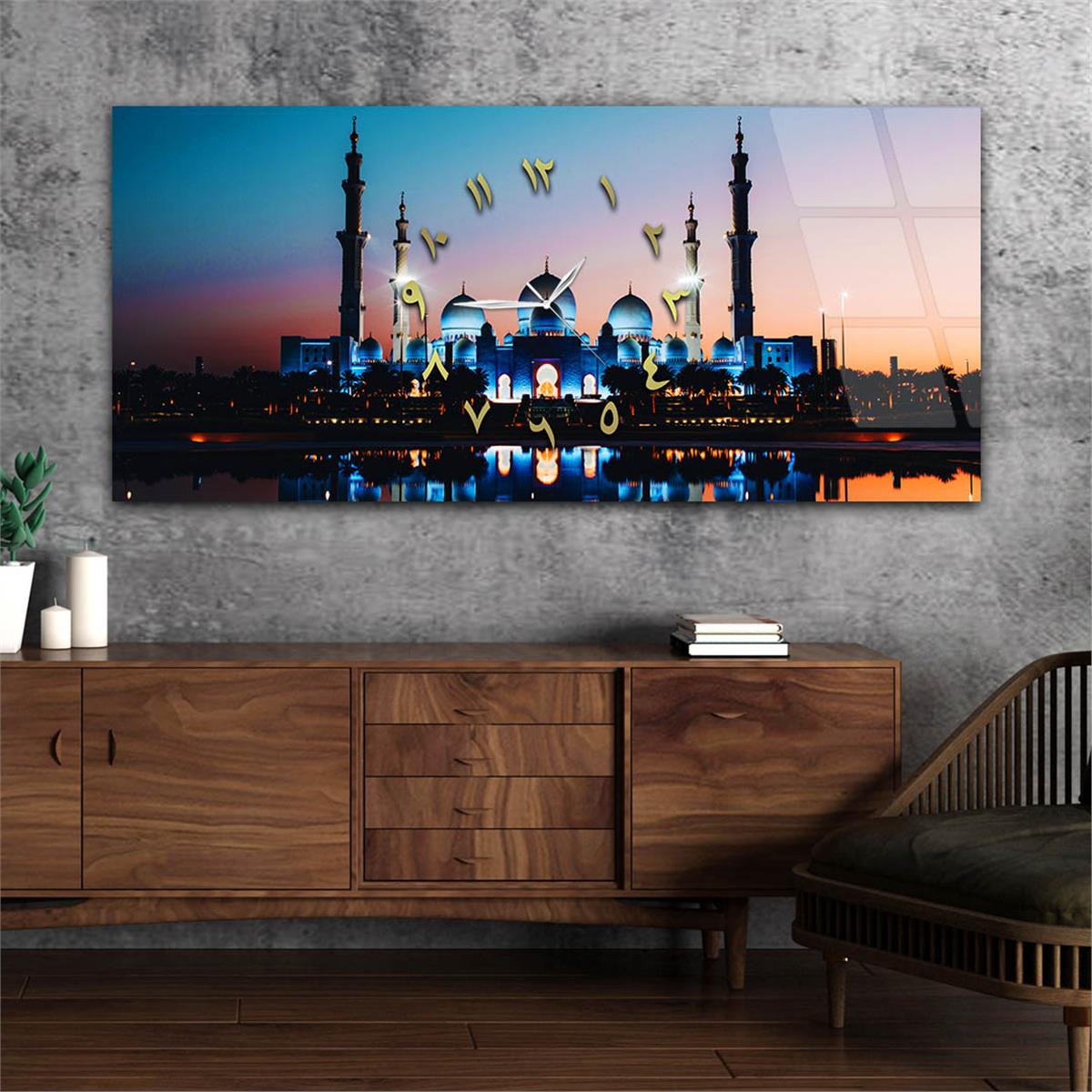 Horizontaal, in Het Midden Voorzien Van Een Klok, Religieus Thema Gehard Glasschilderij 019