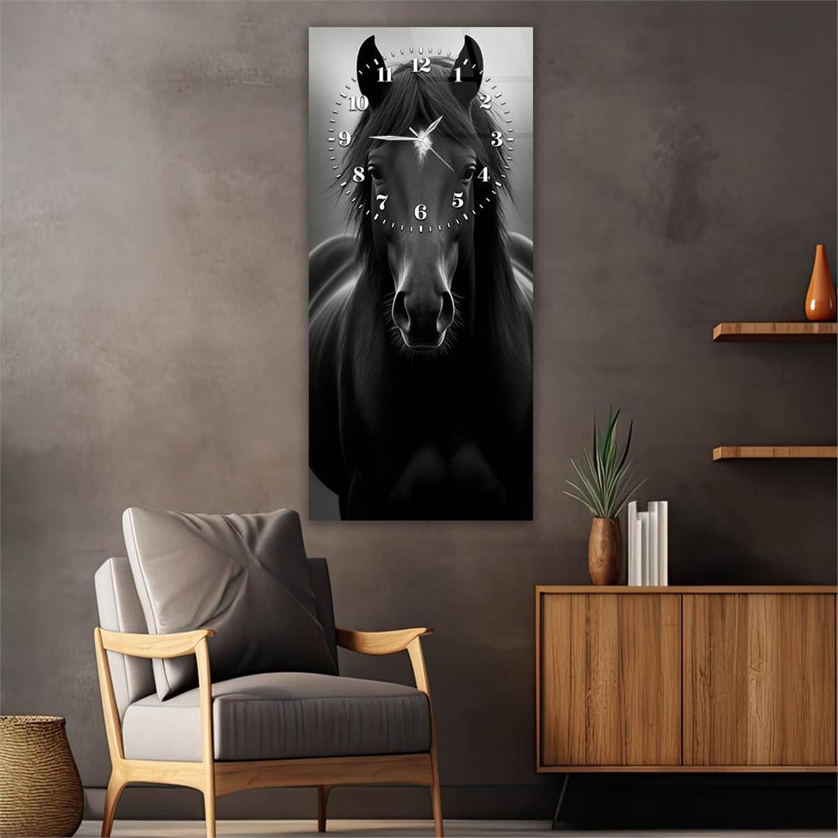 Dikey Üstten Saatli Sanat Temalı Cam Tablo 101