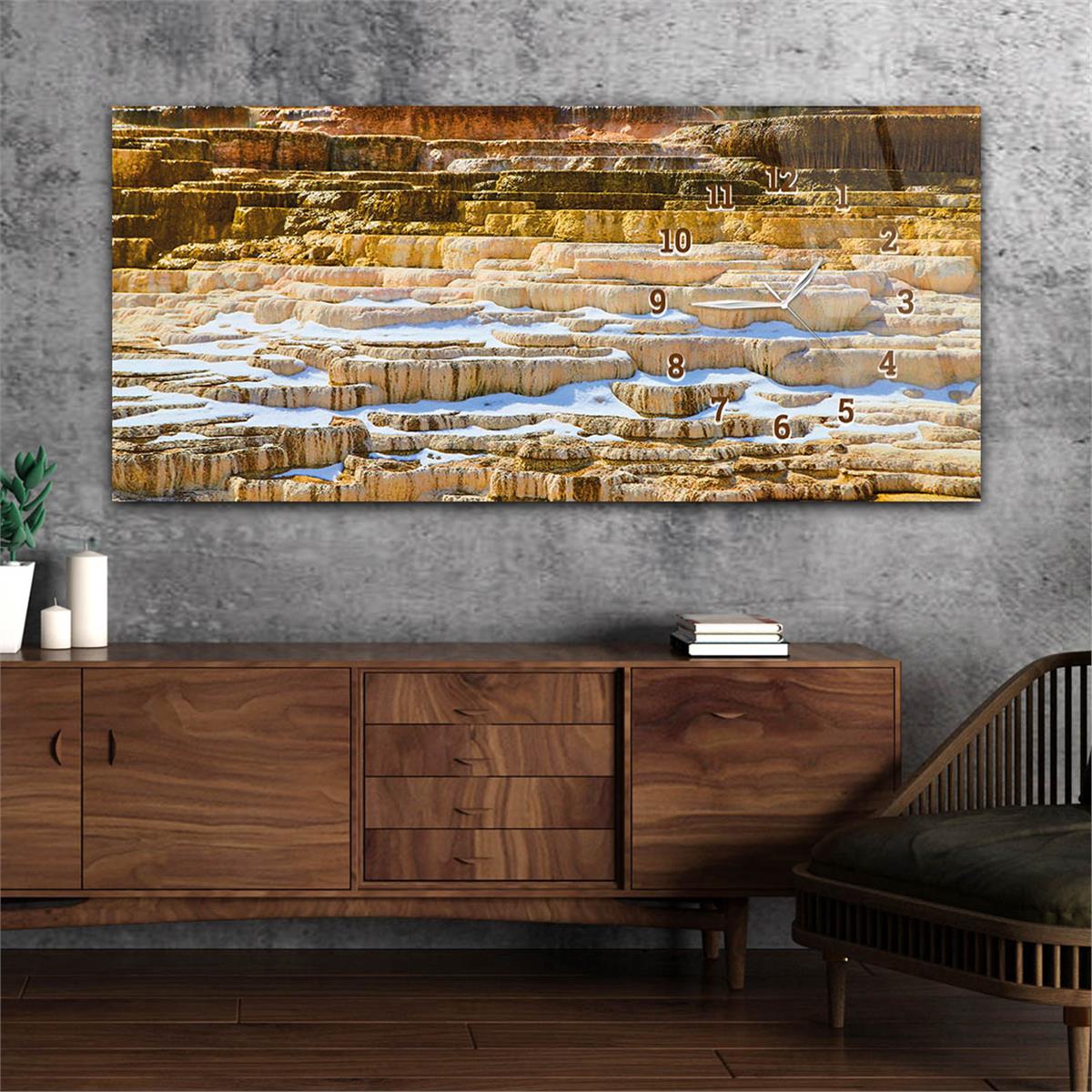 Yatay Saatli Yandan Sanat ve Doğa Temalı Cam Tablo 120