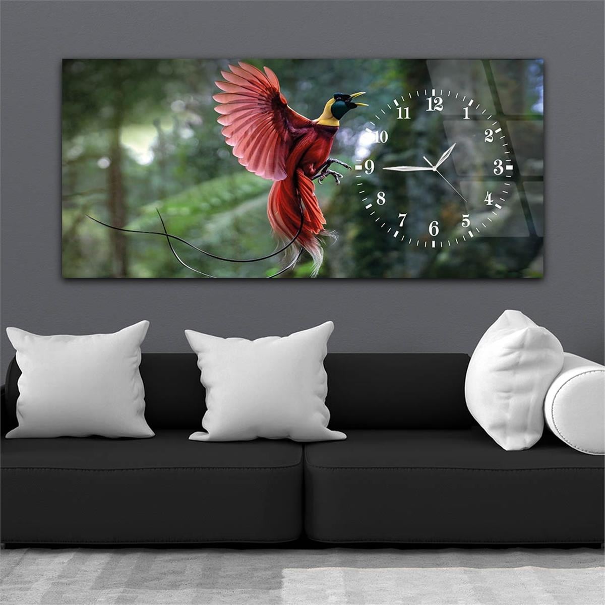 Yatay Saatli Yandan Sanat ve Doğa Temalı Cam Tablo 088