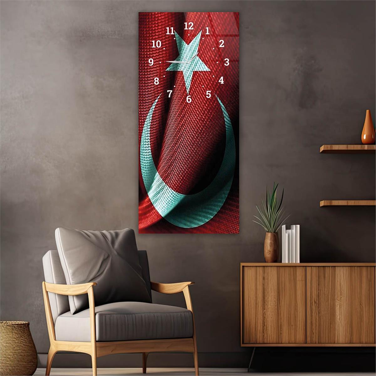 Vertical National Themed Glass Wall Art with Clock at the Top 002