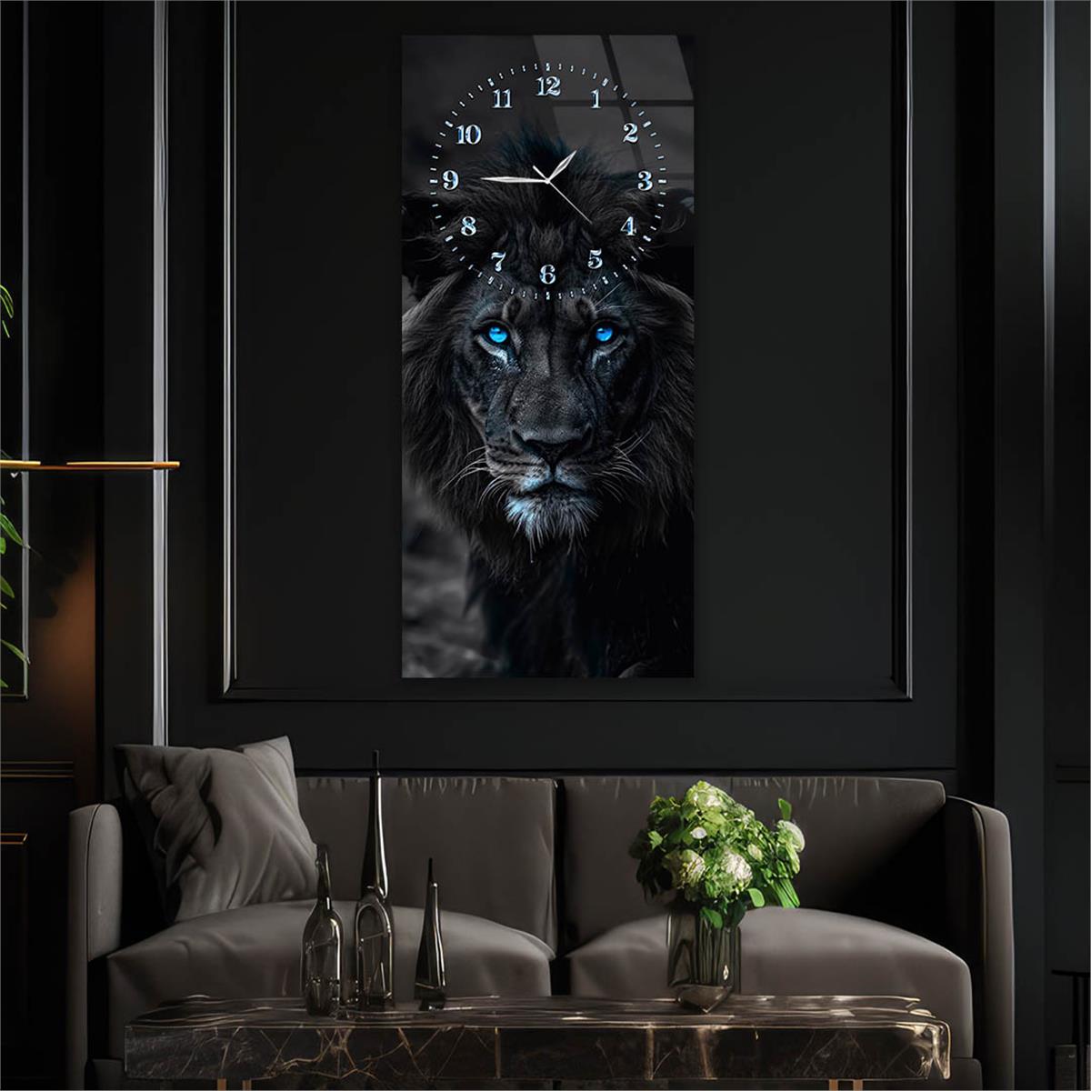 Dikey Üstten Saatli Sanat Temalı Cam Tablo 089