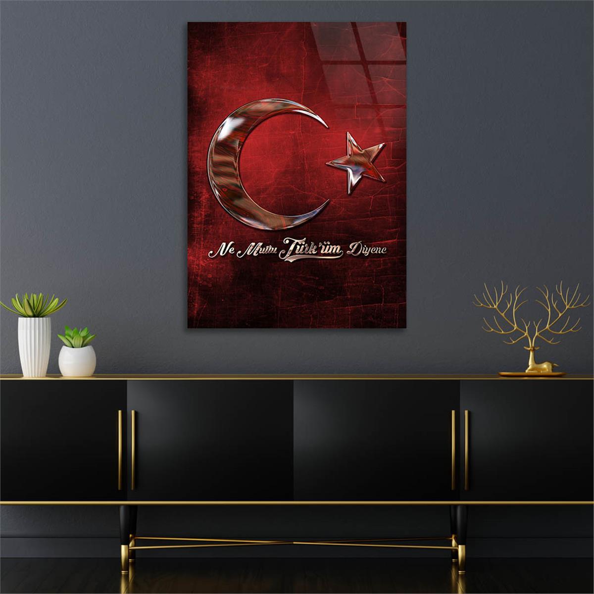 Glass Wall Art with the Inscription How happy is the one who says, I am a Turk. and Turkish Flag