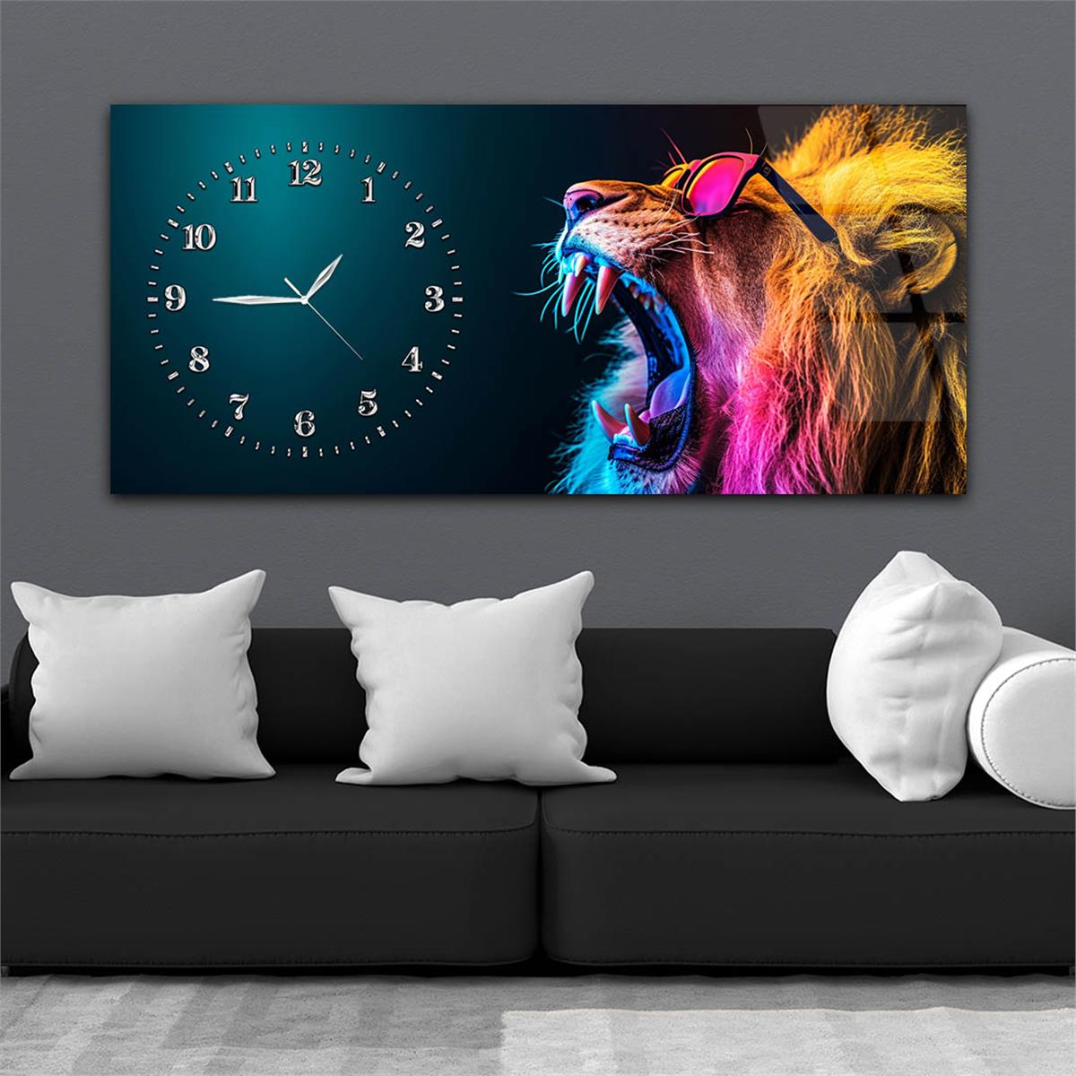 Yatay Saatli Yandan Sanat Temalı Cam Tablo 324