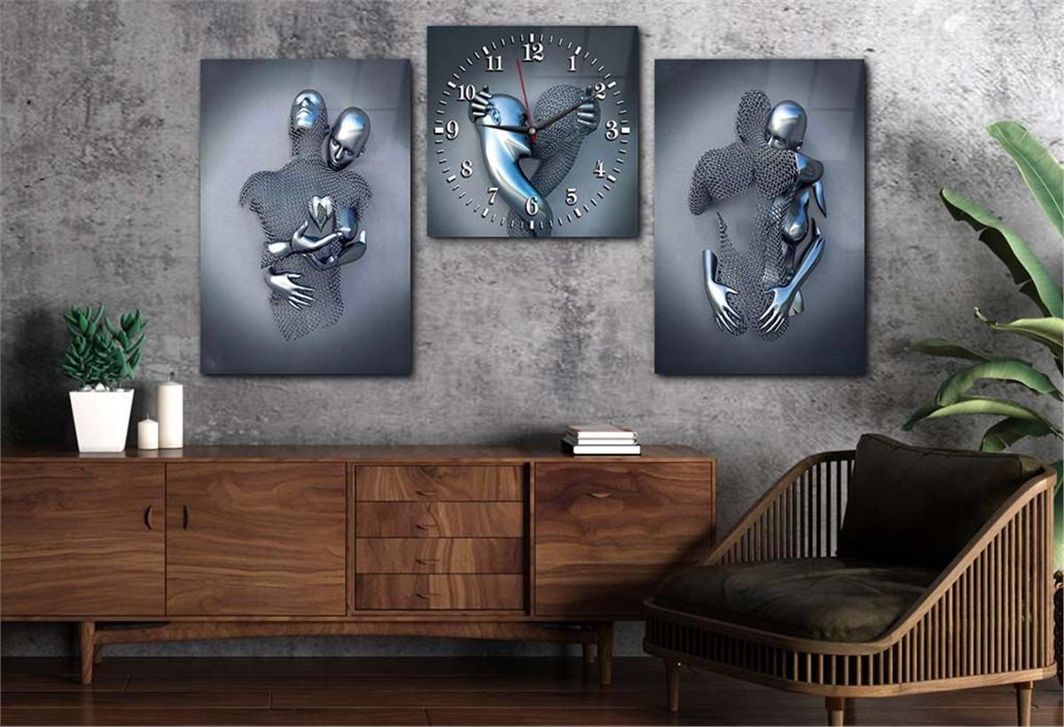 Tempered Glasss Wall Arts Art-Themed Set with Clock