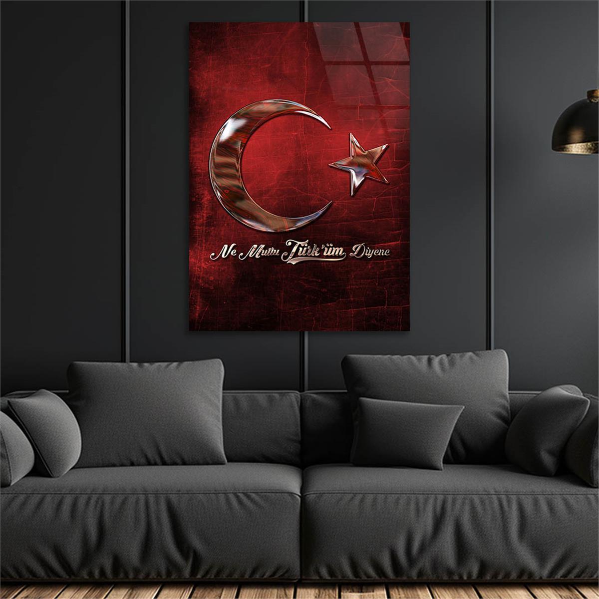 Glass Wall Art with the Inscription How happy is the one who says, I am a Turk. and Turkish Flag