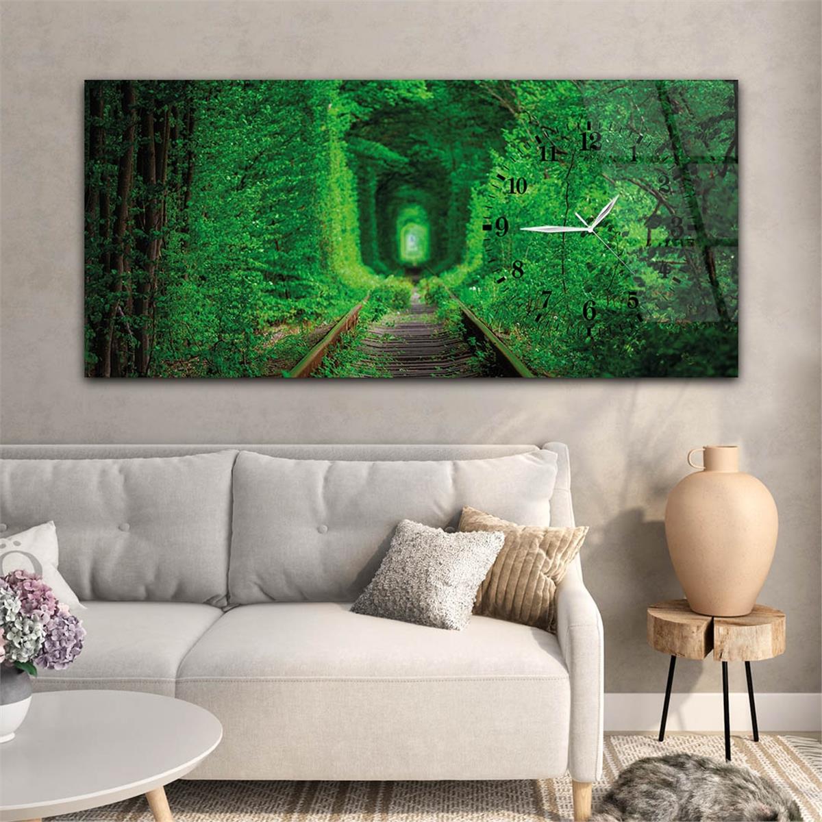 Yatay Saatli Yandan Sanat ve Doğa Temalı Cam Tablo 023