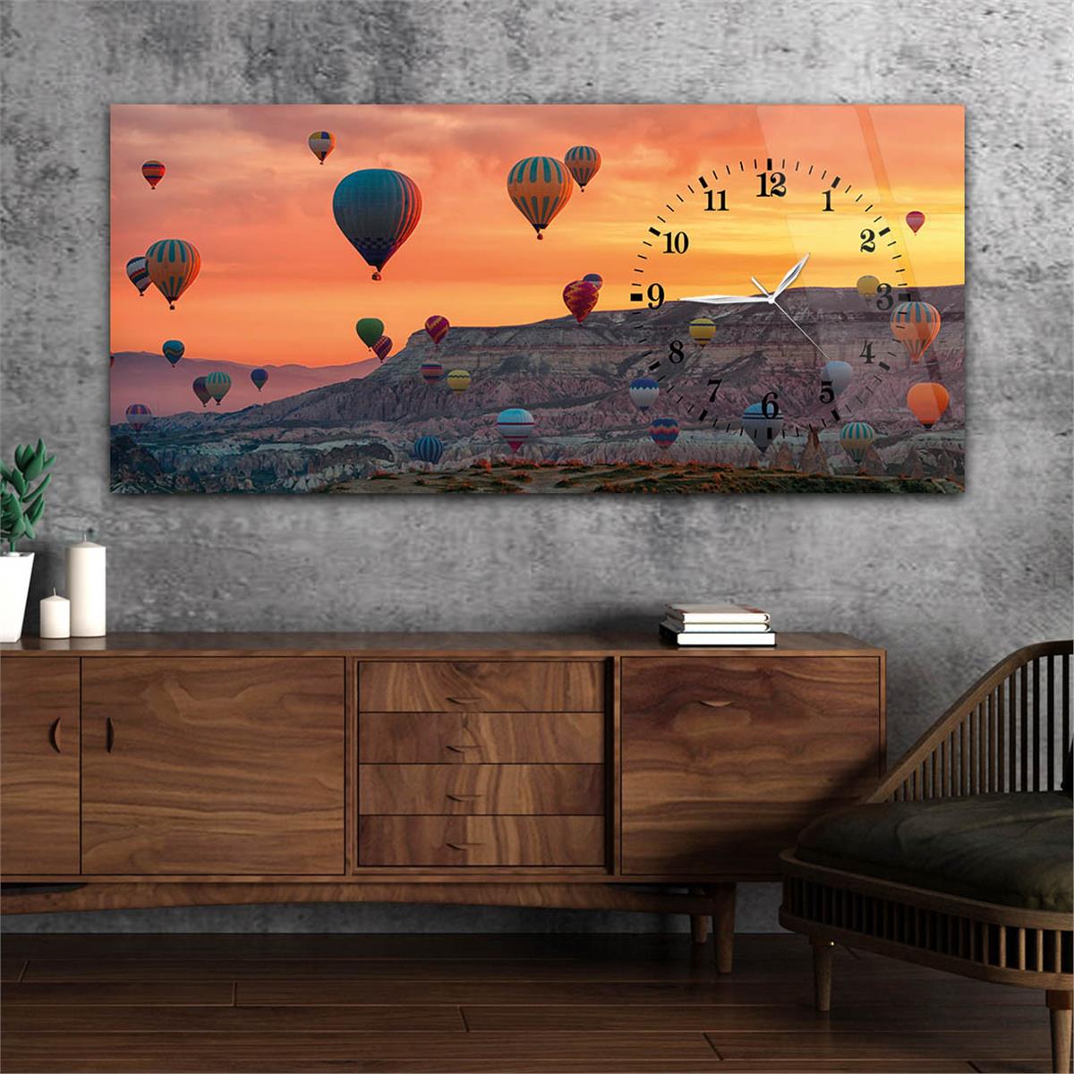 Yatay Saatli Yandan Sanat ve Doğa Temalı Cam Tablo 074