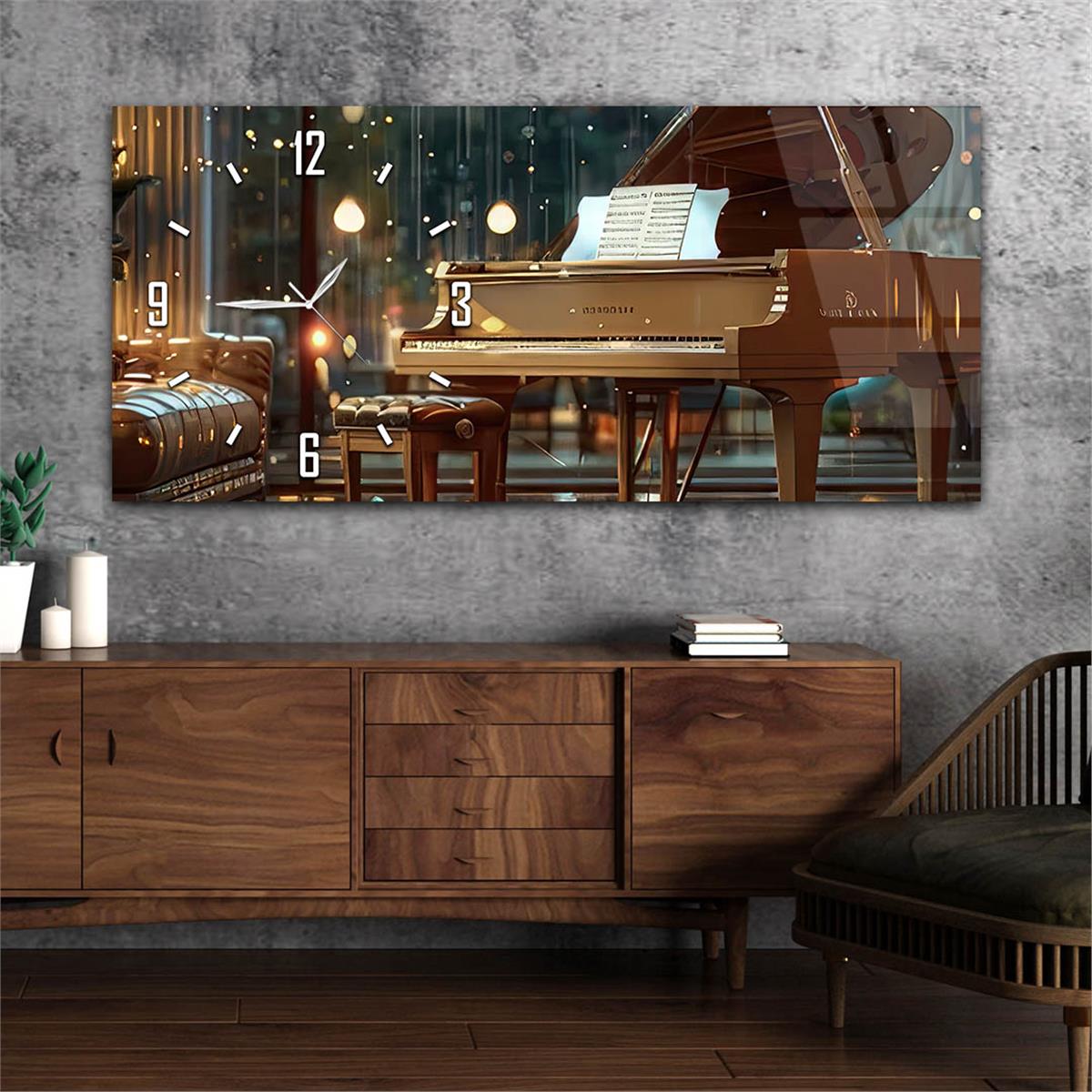 Yatay Saatli Yandan Sanat Temalı Cam Tablo 378