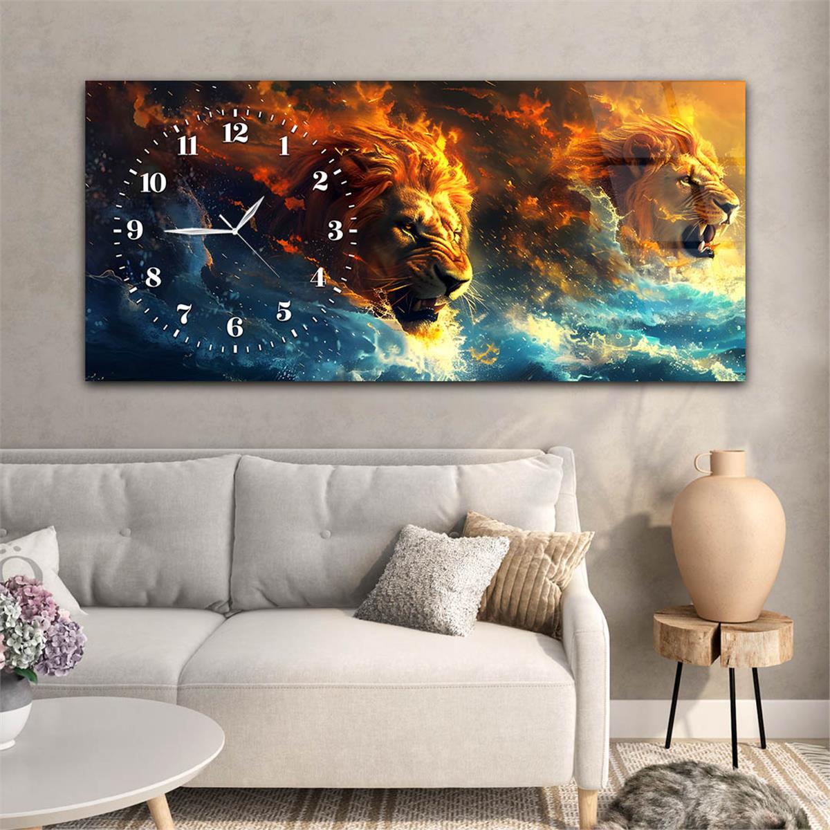 Yatay Saatli Yandan Sanat Temalı Cam Tablo 372