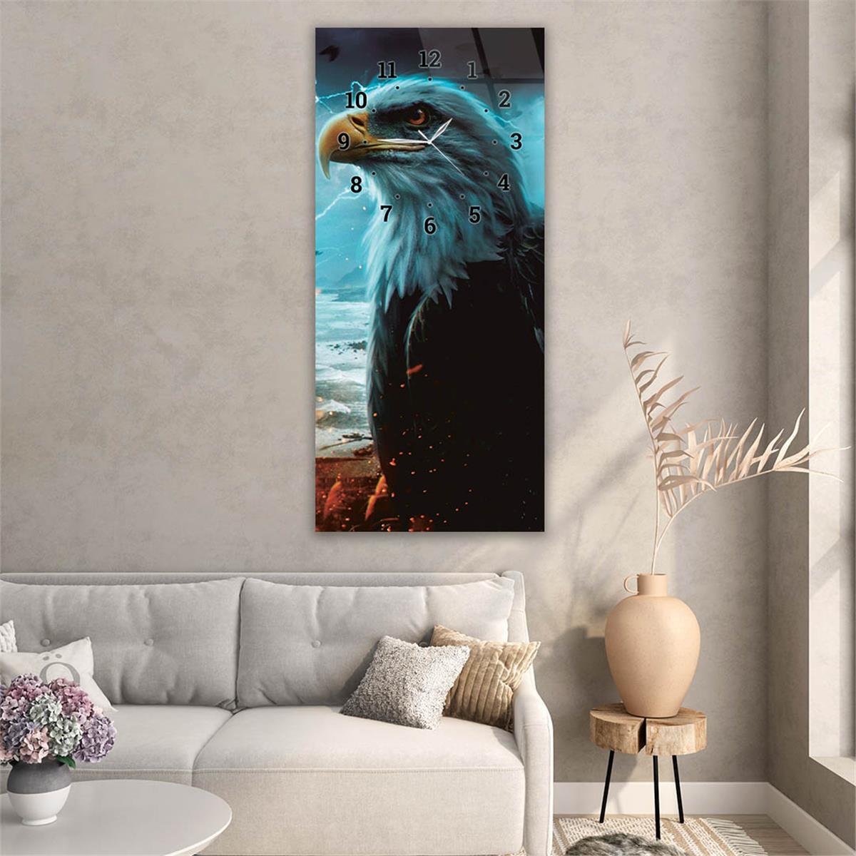 Dikey Üstten Saatli Sanat Temalı Cam Tablo 037