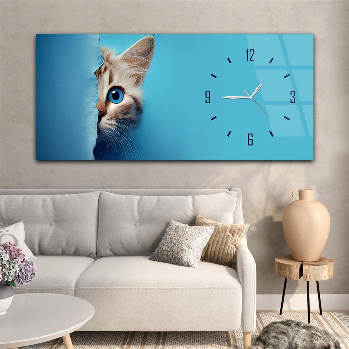 Yatay Saatli Yandan Sanat Temalı Cam Tablo 263