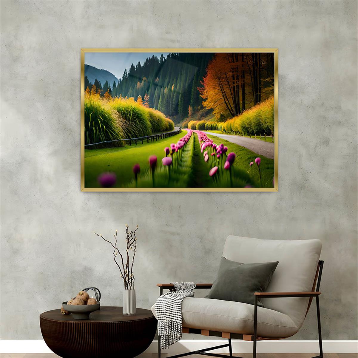 Aluminum-Framed Natured-Themed Tempered Glass Wall Art 025