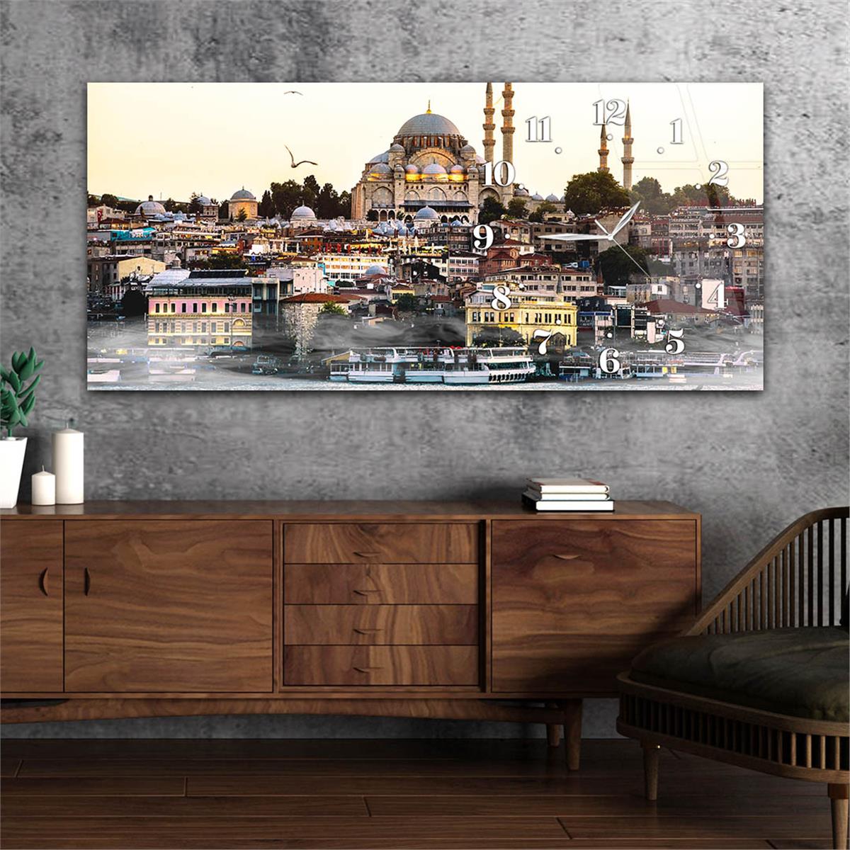 Yatay Saatli Yandan Dini Temalı Cam Tablo 071