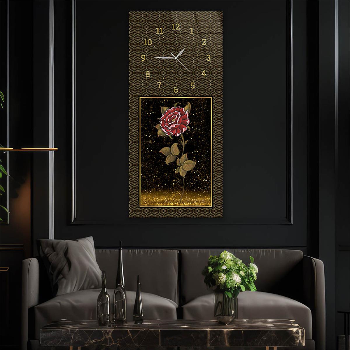 Vertical Art Themed Glass Wall Art with Clock at the Top 044