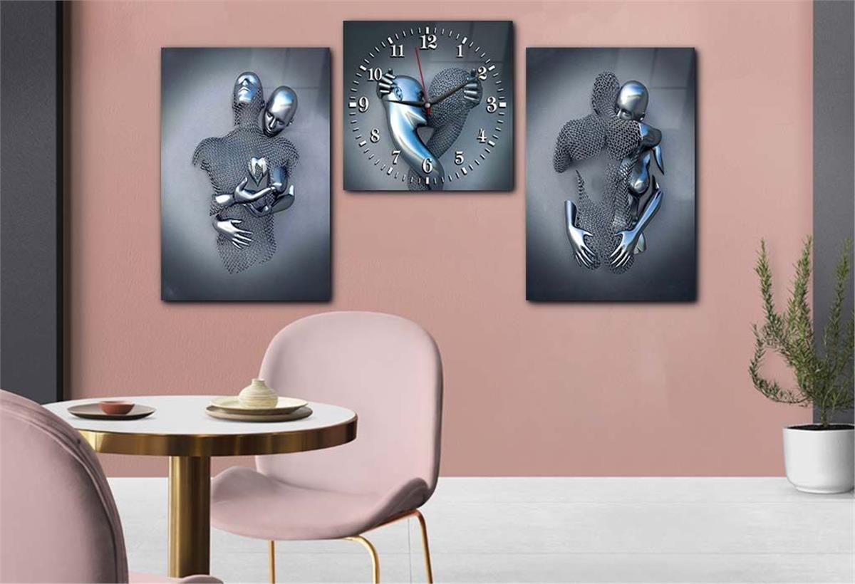 Tempered Glasss Wall Arts Art-Themed Set with Clock